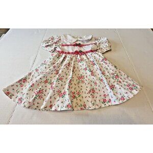 Vintage Floral White Pink Green Baby Doll Toddler Dress Sz 12M‎ Easter Spring